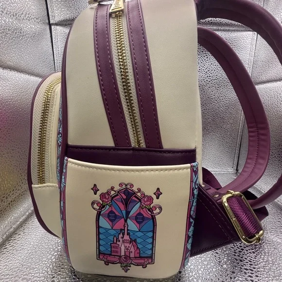 Loungefly Belle Stained Glass Mini Backpack - Pink, Cream & Yellow - Picture 4 of 7